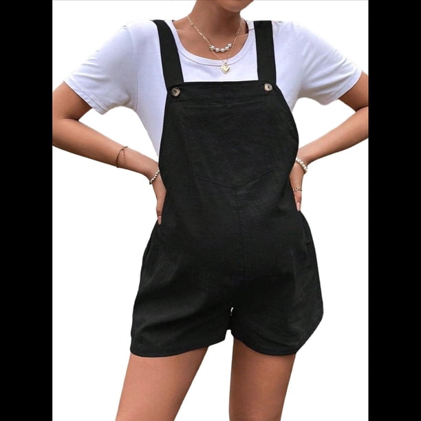 Mono Corto Informal de Verano para Mujer, de Holgado, Ideal para Playa, Viajes y Vacaciones Negro S
