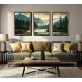 thumbnail image 2 of 3Pcs Nature Landscape Wall Art Misty Forest Prints Mountain Pictures Dark Green Plant Posters Botanical River Canvas Painting Home Wall Decor for Living Room Bedroom Bathroom 16x24in Unframed, 2 of 5