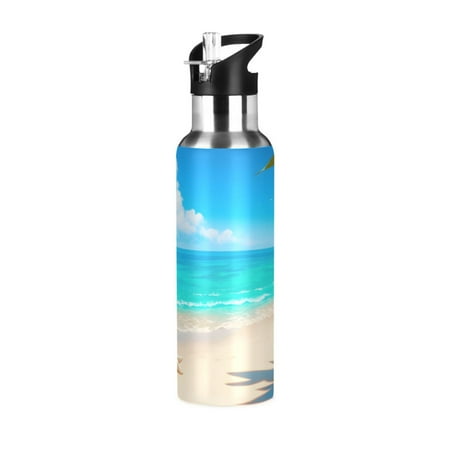 

ALAZA Sea Starfish on Summer Beach Water Bottle Insulated Flask Stainless Steel Straw Lid 20 oz
