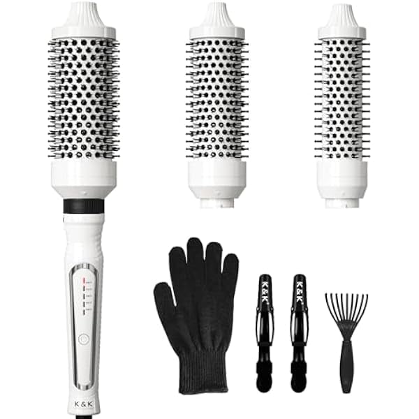 wonima11 3 in 1 Thermal Brush Set, Ceramic Hot Brush, Fast Heating Curling Wand for Short, Medium & Long Hair, 5 Temperature Adjustment, Dual Voltage