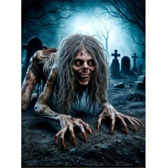DIY 5D Diamond Painting By Number Kits Full Round Drill Horror Characters Graveyard Zombies Art Rhinestone Embroidery Cross Stitch Craft for Home Wall Decoration