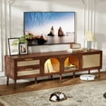 thumbnail image 5 of PORKISS LED TV Stand for up to 80" TVs, Large Entertainment Center Console Table, Rattan TV Cabinet with Acrylic Transparent Board for Living Room, Brown, 5 of 7