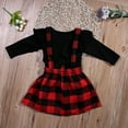 thumbnail image 7 of Qiylii Baby Girls Outfits Long Sleeve Solid Color T-shirt + Plaids Strap Skirt, 7 of 7