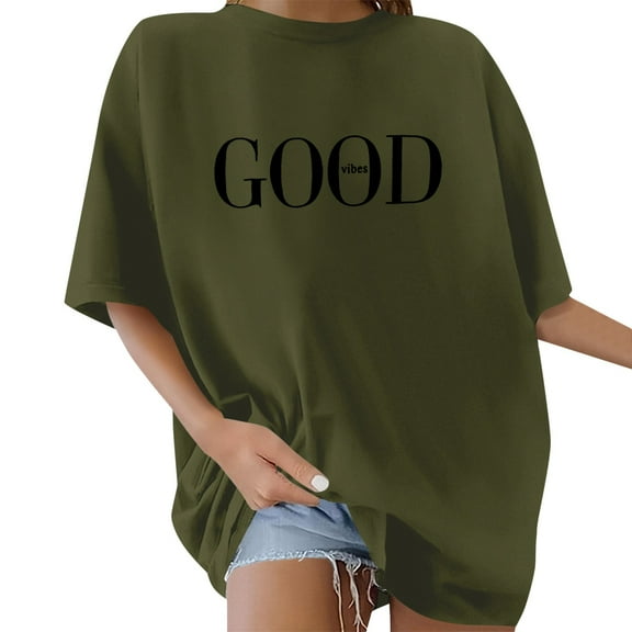 SHITINN Women's Oversized Casual Letter Print Short Sleeve Top，Fashionable and Comfortable T Shi Shirts for Women Women's Short Sleeve Tops Spring Tops for Women