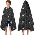 thumbnail image 3 of Black White Cat Snake Book Moon Star Pattern Hooded Bath Towel，50"x30" for Ages 3 To 12 Kids, Quick Dry Lightweight Soft Microfiber Hood Beach Towel Cover Up for Kids, 3 of 7