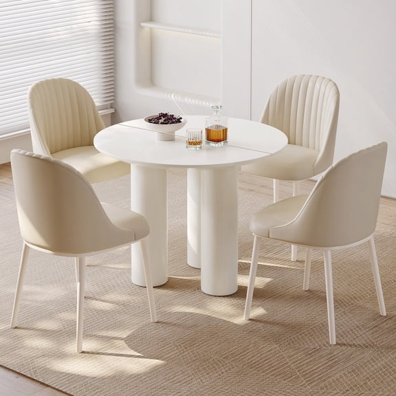 Guyii 39.37'' Round Dining Table Set of 5, Modern Kitchen Table with 4 Chairs, Dining Table for Kitchen, Dining Room, Cream White