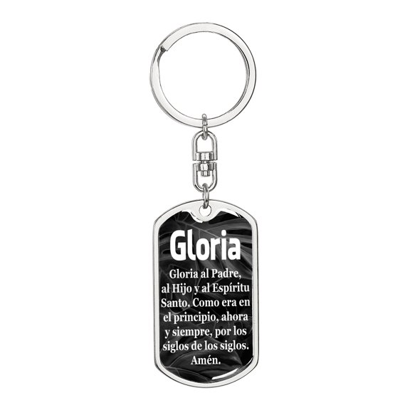 Glory Be Catholic Prayer Spanish Swivel Keychain Dog Tag Stainless Steel or 18k Gold