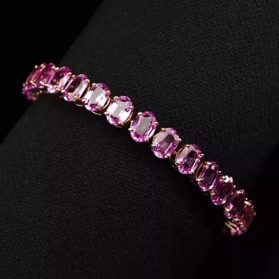 Sparkle Jewels Oval Cut Pink Ruby Women's Tennis Bracelet 14k Rose Gold Plated