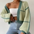 thumbnail image 5 of Women'S Color Block Crop Cardigan Top Long Sleeve Open Front Sweater Matcha Color Style L, 5 of 9