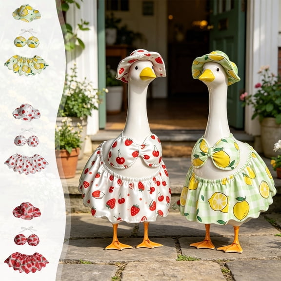 Ouuluon 3 Piece Porch Goose Outfits, Cute Easy to Wear Decorative Clothes, 23 inch Goose Outfits with Sun Hat Bow Top for Porch Garden Outdoor Yard