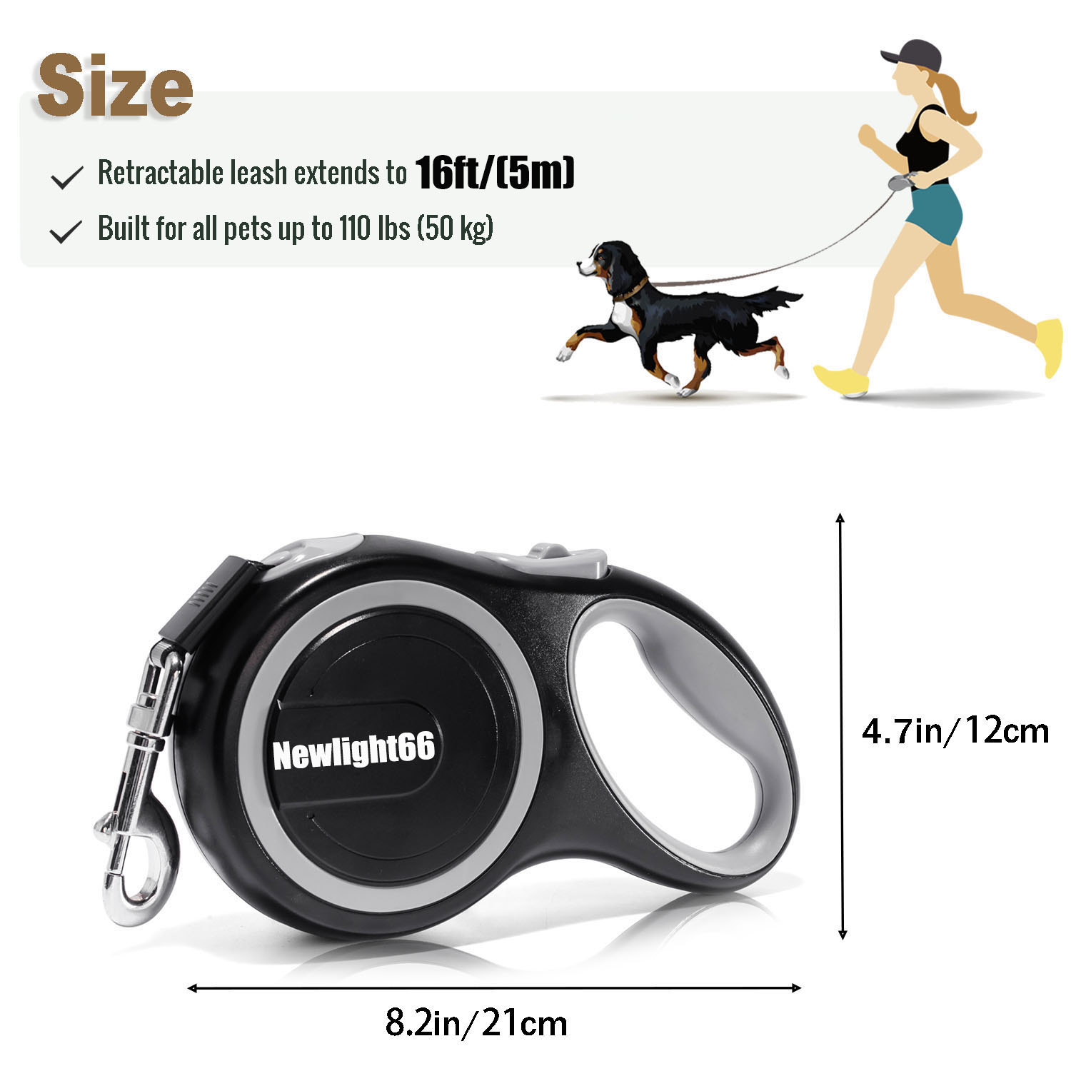 Newlight66 16-Foot Retractable Dog Leash, Gray photo 4