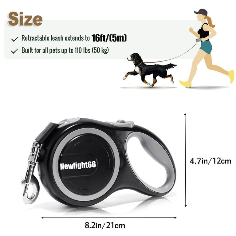Newlight66 Large Retractable Dog Leash, 16 ft, Gray for Dogs up to 110 lbs,  Adjustable Handle - Walmart.com