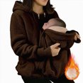 thumbnail image 4 of Cdudpw Maternity Coat Winter Cozy Carrier Mom Coats Sherpa Jacket 3-In-1 Sherpa Fleece Jacket,Zipper Maternity and Kangaroo Carrier Coat Clothes(S356-Coffee), 4 of 7