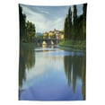thumbnail image 3 of Ambesonne Nature Tablecloth Rectangular Table Cover, River Bridge Town Trees, 60"x90", Green Blue, 3 of 4