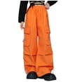 thumbnail image 4 of MKOSPLRT Parachute Pants for Girl 3-14 Years Elastic High Waist Wide Leg Pants Solid Color Baggy Streetwear Cargo Pants with Pocket, 4 of 4