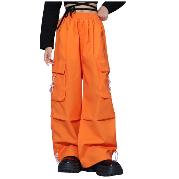 Odeerbi 3-14 Años Niños Niñas Cargo Pantalones Deportes Pantalones Pierna Ancha Primavera Color Sólido Suelto Pantalones de Trabajo Con Múltiples Bolsillos