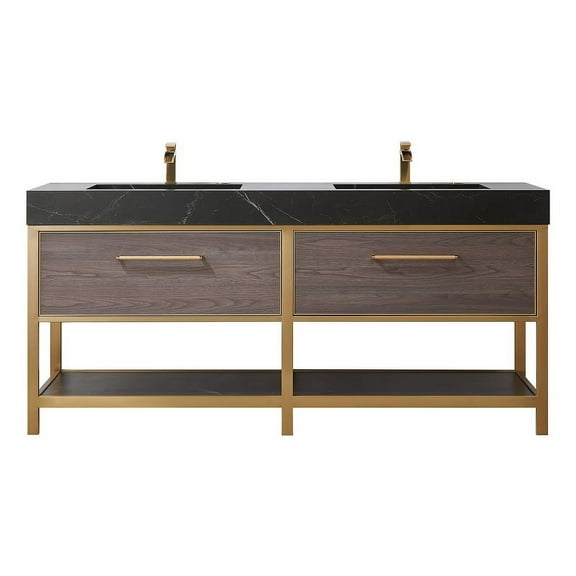 Segovia 72" Double Sink Bath Vanity in Suleiman Oak w/ Black Sintered Stone Top