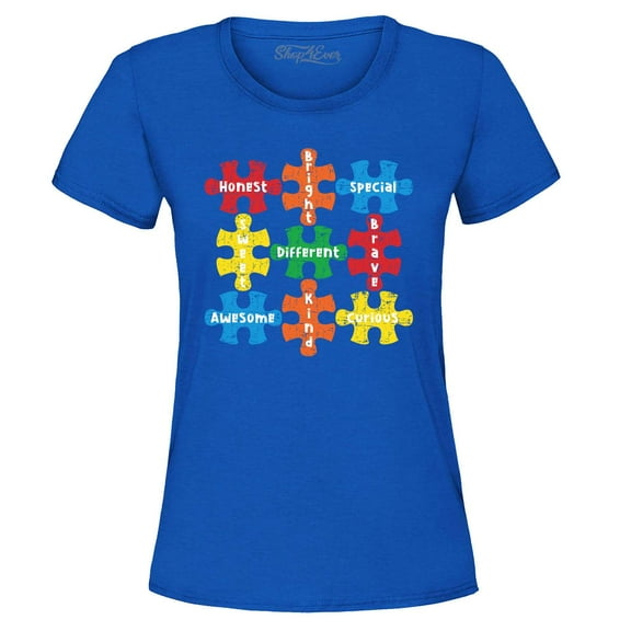 Shop4Ever Women's Autism Awareness Puzzle Pieces with Words Graphic T-Shirt XXX-Large Royal Blue