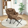 thumbnail image 2 of DORTALA Modern Lazy Chair with Ottoman, Single Sofa Chair w/Side Pocket and Armrests, Soft Upholstered Modern Leisure Chairs Set, Suitable for Living Room, Bedroom, Brown, 2 of 14
