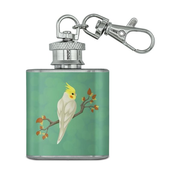 Charming Cockatiel Yellow Crest Stainless Steel 1oz Mini Flask Key Chain