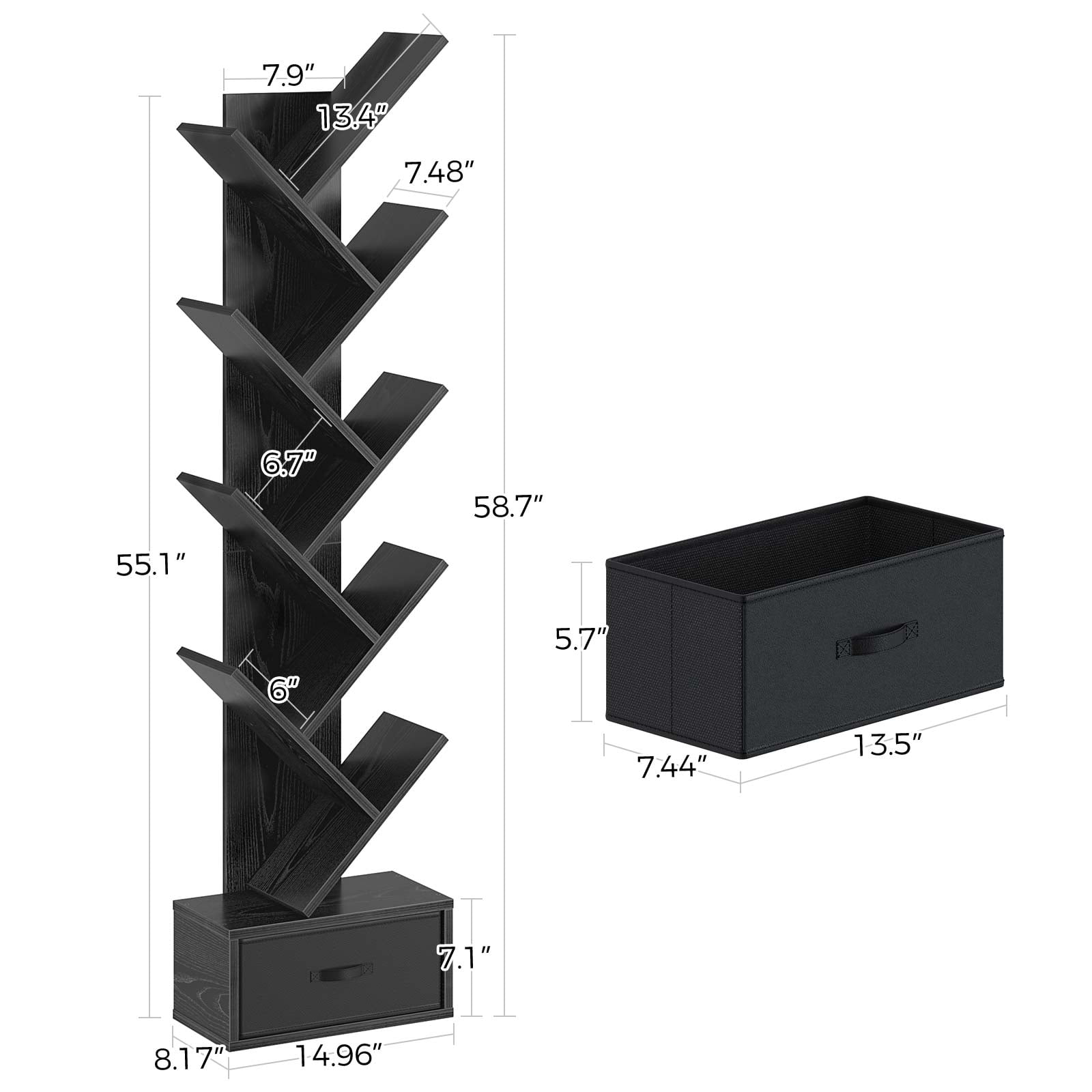 Greenstell 9-Tier Storage Bookshelf with Drawer Shelves for Home Office, Black