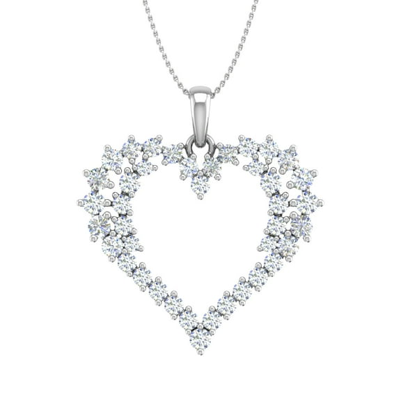 1 Carat Diamond Heart Pendant Necklace in 14K White Gold (Silver Chain Included)