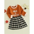 thumbnail image 3 of Wassery Kids Girls 2 Piece Skirt Outfit Little Girls Christmas Clothes 3T 4T 5T Letter Print Long Sleeve Sweatshirts and Elastic Plaid Skirt Set 2PCS Cute Fall Clothing for Child Girl, 3 of 9