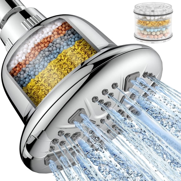Filtered Shower - High Shower with Filter for Hard Water Softener - 7 Settings Bathroom Rain Showerhead to Remove Chlorine and Heavy Metals (Chrome)