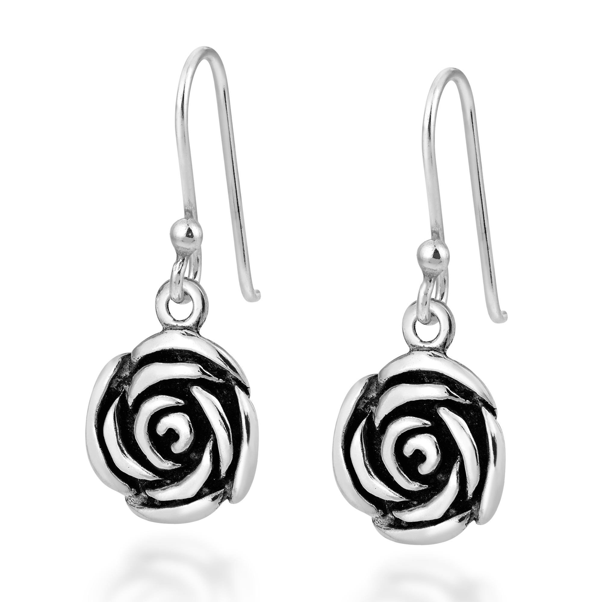 Aeravida Blooming Vintage .925 Sterling Silver Rose Flower Dangle Earrings | Dainty Sterling Silver Dangle Earrings | Earrings for Women | Rose Dangle Earrings | Vintage Dangle Earrings