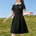 thumbnail image 5 of CUZIBR Girls Fall Polo School Dress Short Sleeve Cute Bow Floral Print Peter Pan Collar Pleated Uniform Dress Kids Back To School Outfit Fashionable Dailywear,Black-b,10-11 Years, 5 of 9