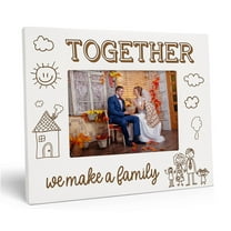 Darling Souvenir Made With Love Engraved Table Top Photo Frame Wooden Together We Make Family Quotes White Picture Frame Gift For Brothers Day, 4x6 Inches Horizontal Photo Size