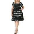 thumbnail image 1 of GRACE & GRANDEUR Robe Grande Taille pour Femmes à Manches Courtes, Taille Empire, Robe T-Shirt Décontractée Évasée Noire 3X, 1 of 5