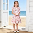 thumbnail image 2 of Aideaone Girls Summer Dress Ruffle Flutter Sleeve A-Line Sundress Butterfly Floral Print with Waist Tie 7-13 Years, 2 of 7