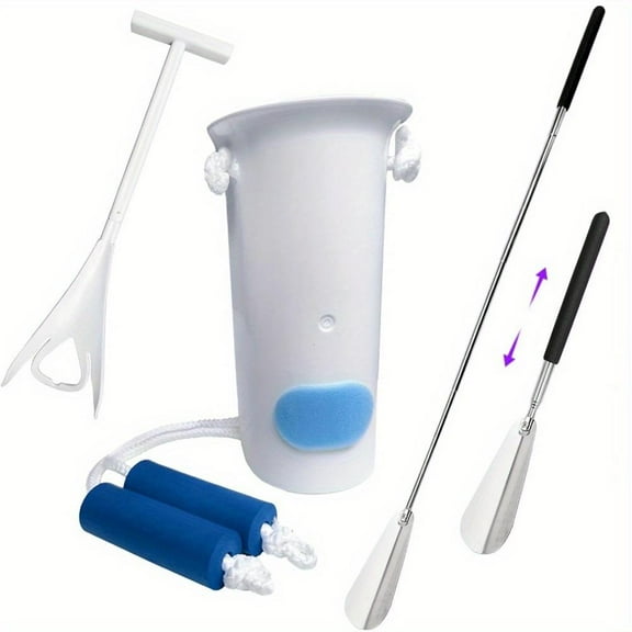 Sock Aids Kit for Seniors Putting On Socks - Sock Helper Easy On and Off Stocking Sock Remover Device Help Elder No Bending, Retractable Shoe Horn with Non-Slip Handle Assist Independence