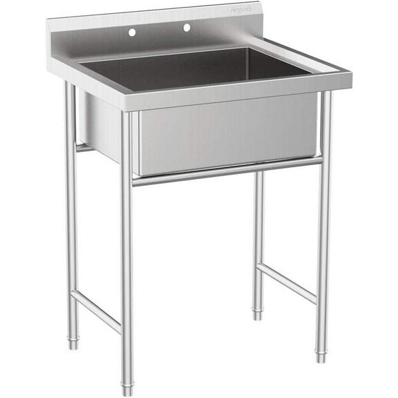 VINGLI Upgraded Free Standing 304 Stainless Steel Utility Sinks for Laundry Room with Backsplash, Industrial Garage Sink Commercial Sink for Restaurant, Workshop – 28" W x 24" D x 40.2" H