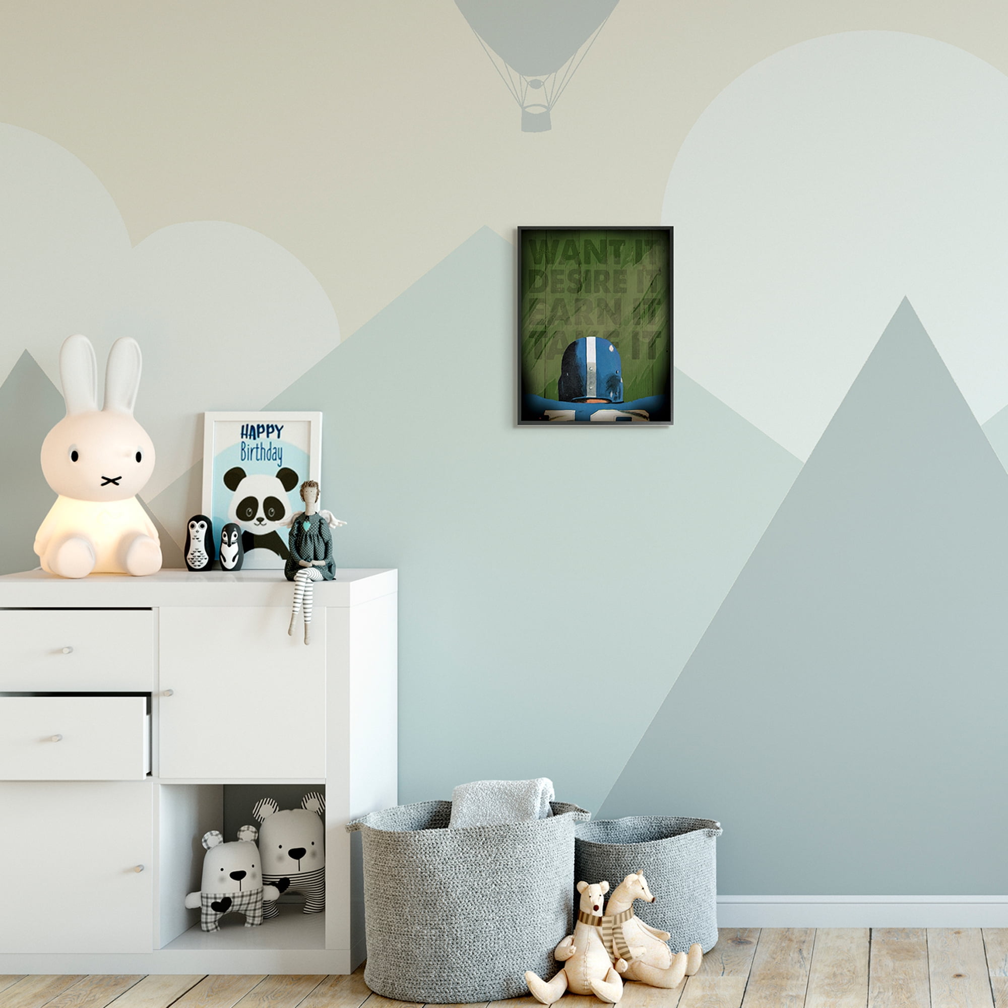 The Kids Room by Stupell Want Desire Earn Take Sports Football Green Inspirational Word Design Framed Wall Art by The Saturday Evening Post