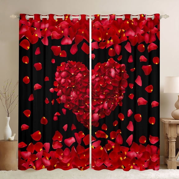 jejeloiu Happy Valentine'S Day Black Out Curtains,Romantic Floral Loves Curtains Pack of 2 (42x63 Each),Red Black Bedroom Curtains For Girls,Microfiber Bedroom Decor