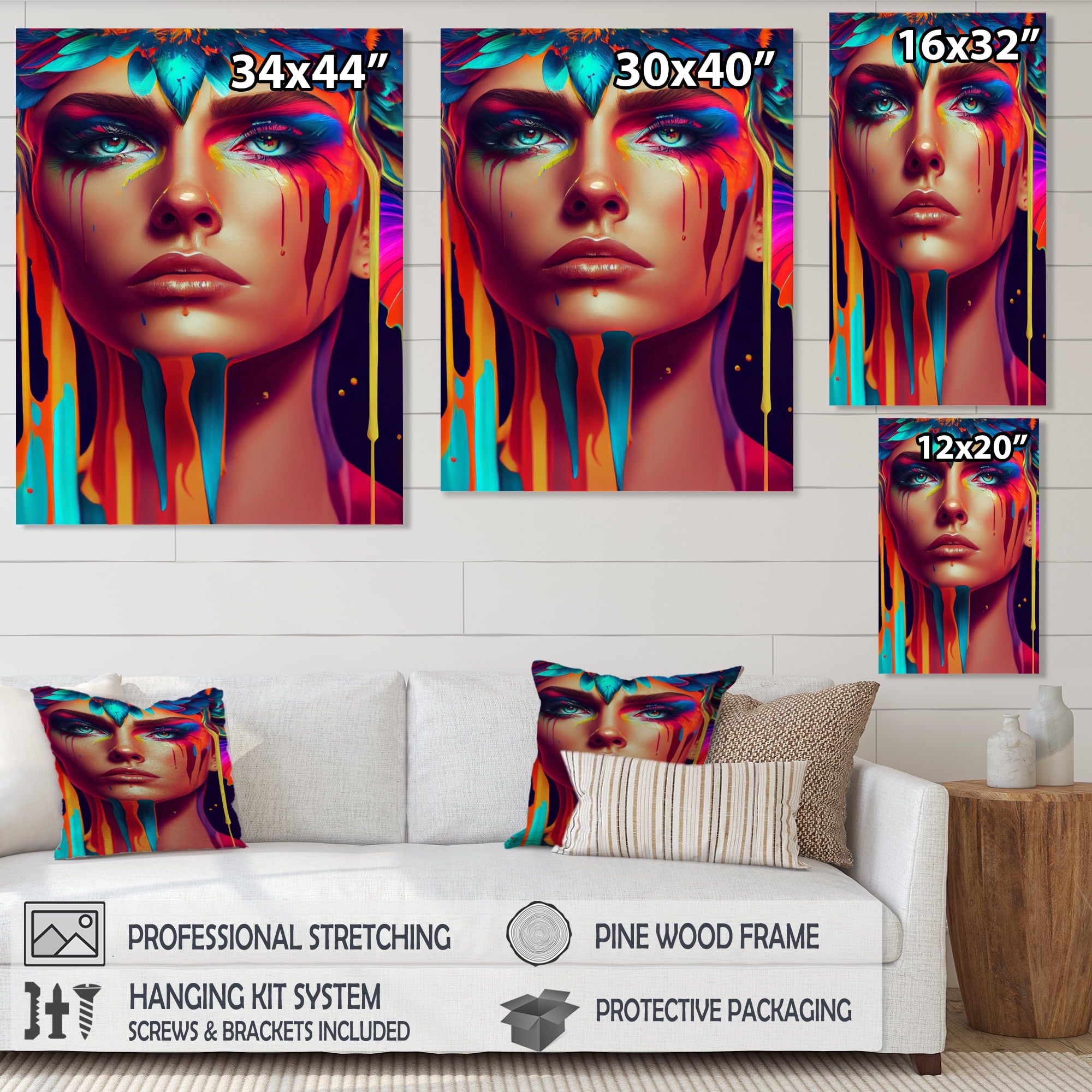 Designart Avant Garde Feather Sensual Portrait IV Canvas Wall Art