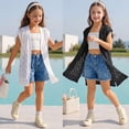 thumbnail image 2 of LRen Swim Cover up Girls Mesh Swimsuit Coverup for Kids Cap Sleeve V Neck Bathing Suit Summer Beach Ruffled, 2 of 10