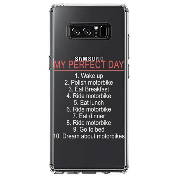 DistinctInk Clear Shockproof Hybrid Case for Samsung Galaxy Note 8 - TPU Bumper Acrylic Back Tempered Glass Screen Protector - My Perfect Day - Motorbike Motorcycle
