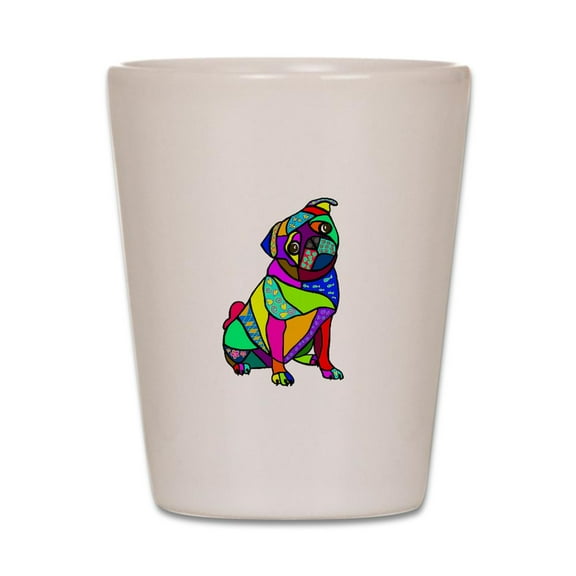 CafePress - Designed Pug - White Shot Glass, Unique and Funny Shot Glass