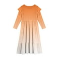 thumbnail image 4 of Abcomgle Girls Fall Dresses 10-12 Casual A-Line Ruffle Long Sleeve Girls Long Dresses Gradient Sundresses Beach Crew Neck Tiered Dresses with Pockets,Orange, 4 of 5