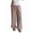thumbnail image 3 of Women's High Waisted Drawstring Pockets Wide Leg Pants Woman Plaid Trousers for Casual Summer HOT Coffee S, 3 of 10