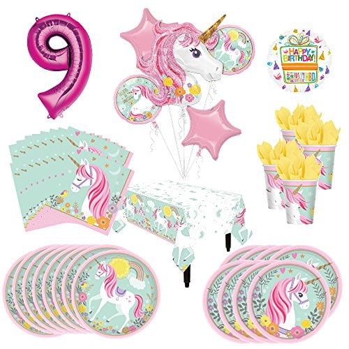 Unicorn Party Supplies "Believe In Unicorns" 9th Birthday Balloon Bouquet 