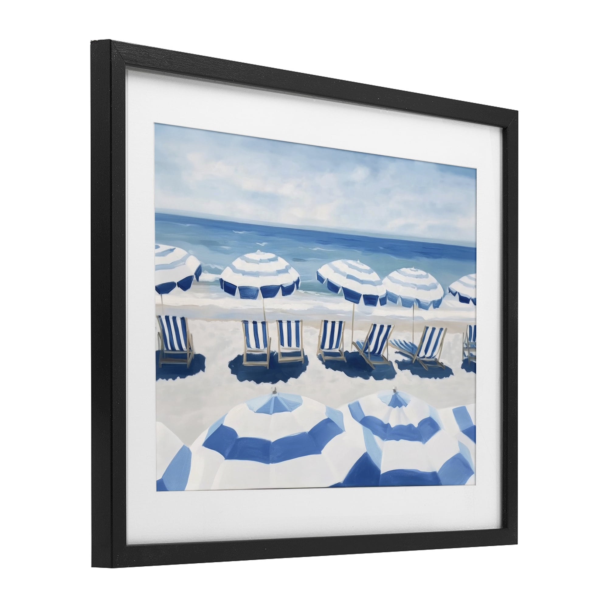 Stupell Industries Beach Nice Blue Striped Umbrellas Black Framed Print Under Glass, design by Sisi and Seb
