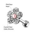 thumbnail image 2 of MoBody Clear CZ Jeweled Flower with Faux Pink Pearl Tragus Earring Surgical Steel Cartilage Helix Piercing Stud 16G, 2 of 3