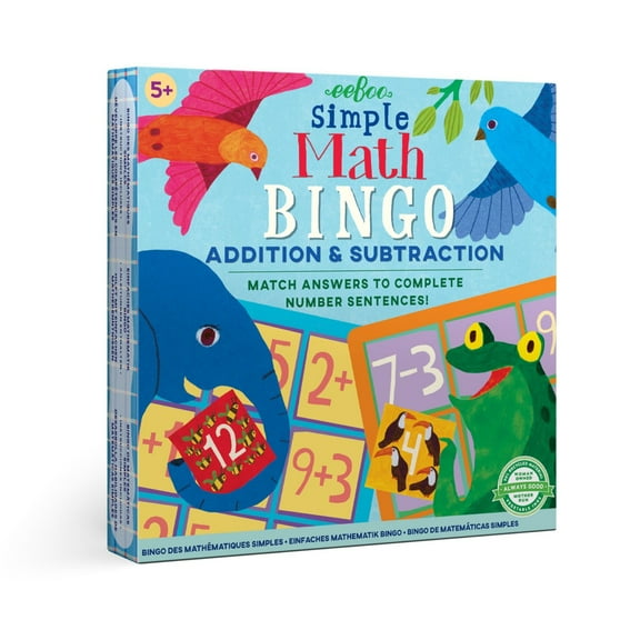 eeBoo: Simple Math Bingo Game, Addition & Subtraction, Match Answers to Complete Number Sentences, 54 Tiles Included, For Ages 5 and up