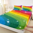 thumbnail image 3 of jejeloiu Cartoon Rainbow Lines Queen Sheet Sets,Galaxy Starry Sky Bed Set For Girls Kids 4-Piece, 3 of 7