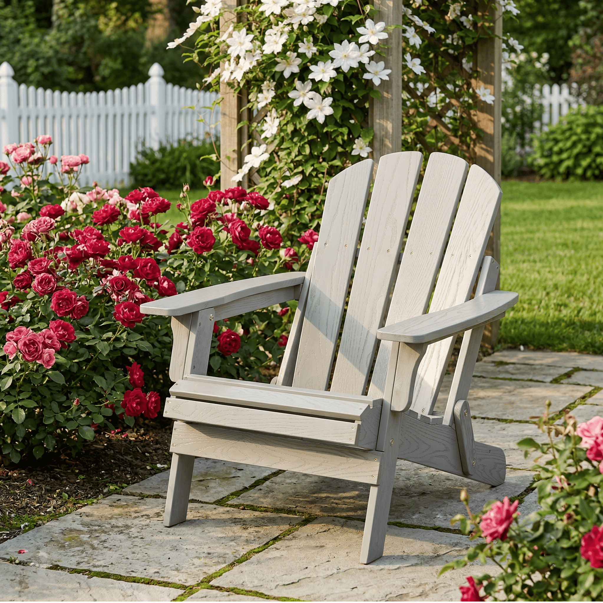 Oversized Folding Adirondack Chair Outdoor, Solid Hemlock Wood Patio Chair with Pre-Assembled Backrest & Seat, Heavy Duty Wooden Fire Pit Chair for Backyard Porch Pool Deck Garden