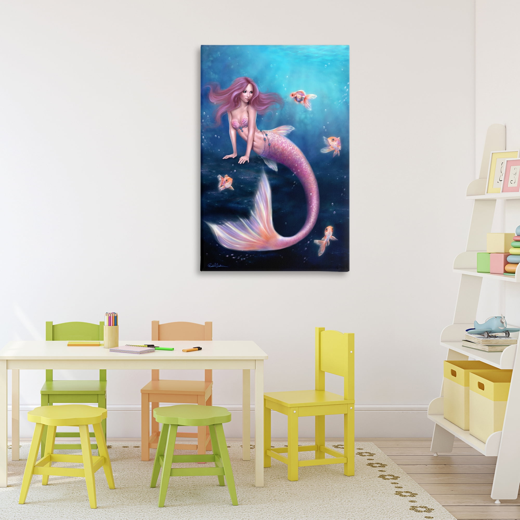 Aurelia Mermaid & Fish Canvas Wall Art, design by Rachel Anderson